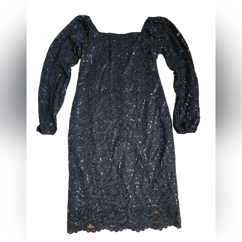 Marina Black Sequined Longsleeve Mini Cocktail Dress Size Small NWT